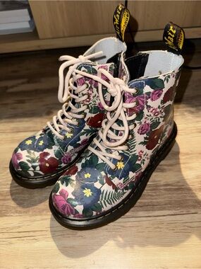 Floral Lace-Up Combat Boots in Multicolor